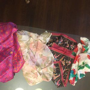 Four vintage silk scarves red/pink #1